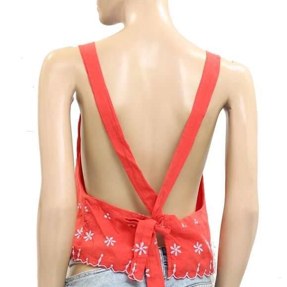 Free People Kayla Solid Embroidered Cropped Blouse Top Floral Cotton XS 278941 - Picture 6 of 8